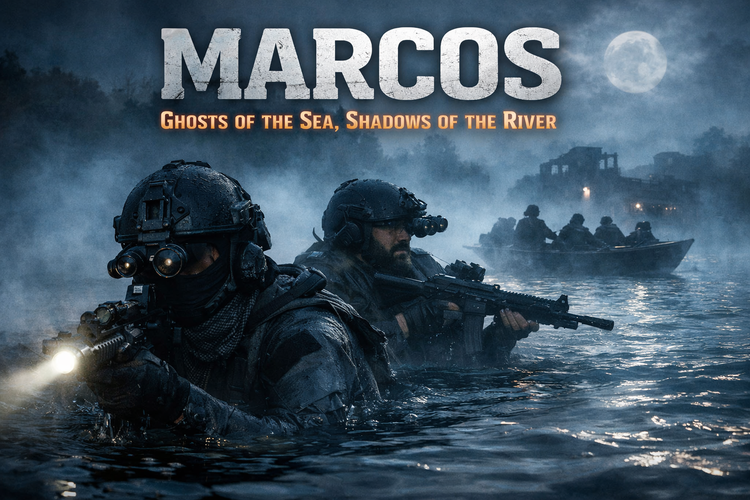 Indian Navy MARCOS commandos during a night river operation