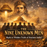 The Nine Unknown Men secret society illustration with Emperor Ashoka and ancient Indian symbols