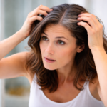 Grey hair strands appearing at the scalp during early ageing