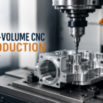 CNC machine producing a precision metal part for low-volume CNC production